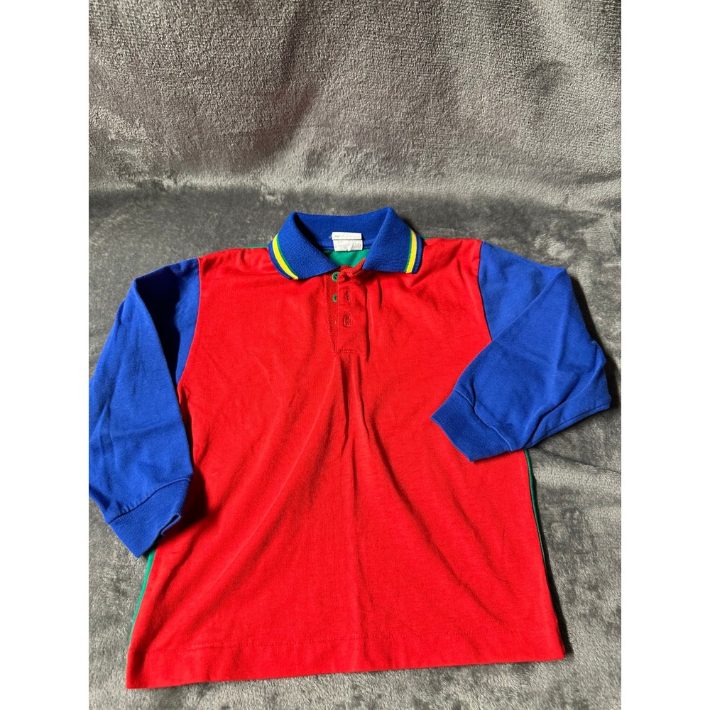 Vintage Healthtex Boys Long Sleeve Primary Polo Shirt Back to School Classic